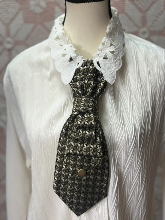 Upcycled Italian Silk Tie Necklace | Gold Geometric Statement - Picture 5 of 6